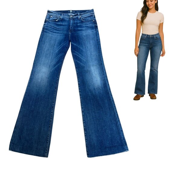 Y2K VTG. 7 FOR ALL MANKIND DOJO DARK WASH FLARE JEANS SZ. 30" EUC - Picture 3 of 6